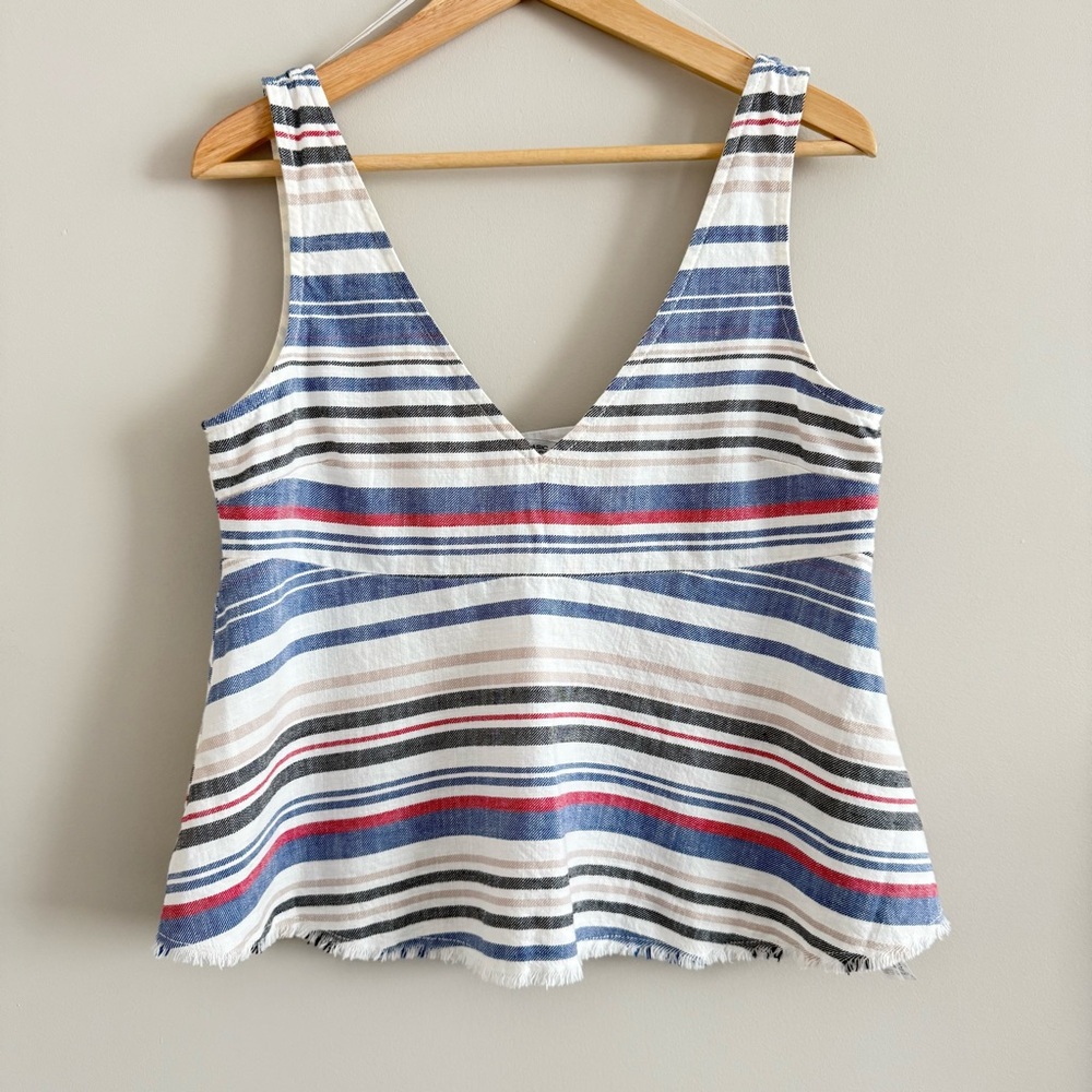 Zara Striped V-Neck Tank Top in Blue, Red, Black & White